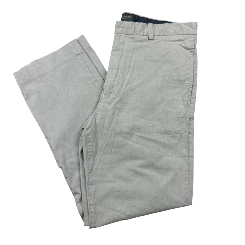 Banana Republic‎ Mens Grey Stretch Chino Pants Flat Front Straight Leg 35x32